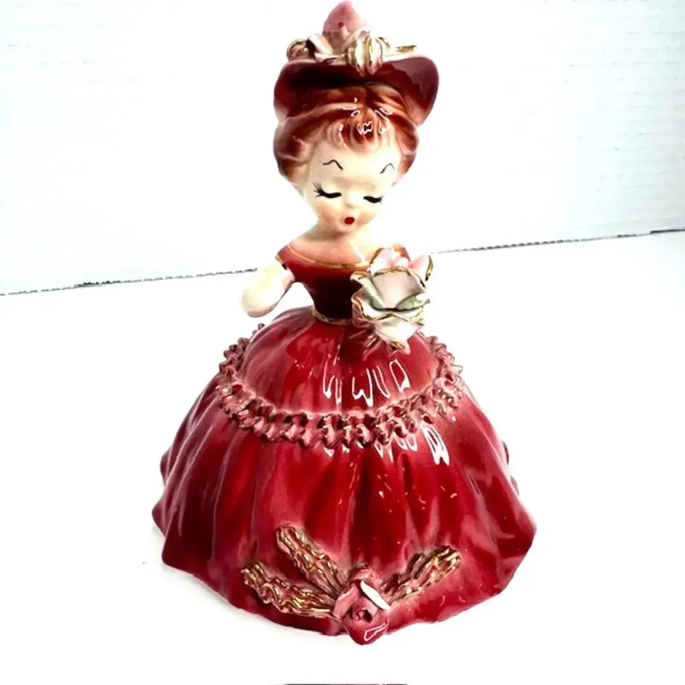Vintage Arnart Japan Lady Figurine 7616 Red Dress Cherchez La Femme 1950s